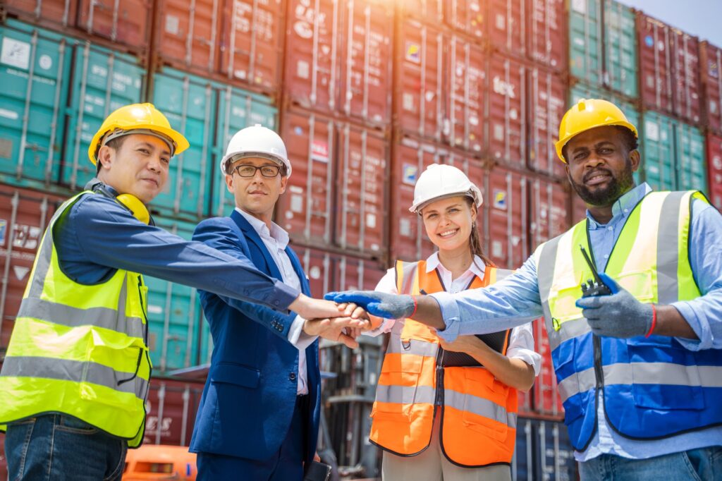 Teamwork and determination to succeed import and export logistics Container.